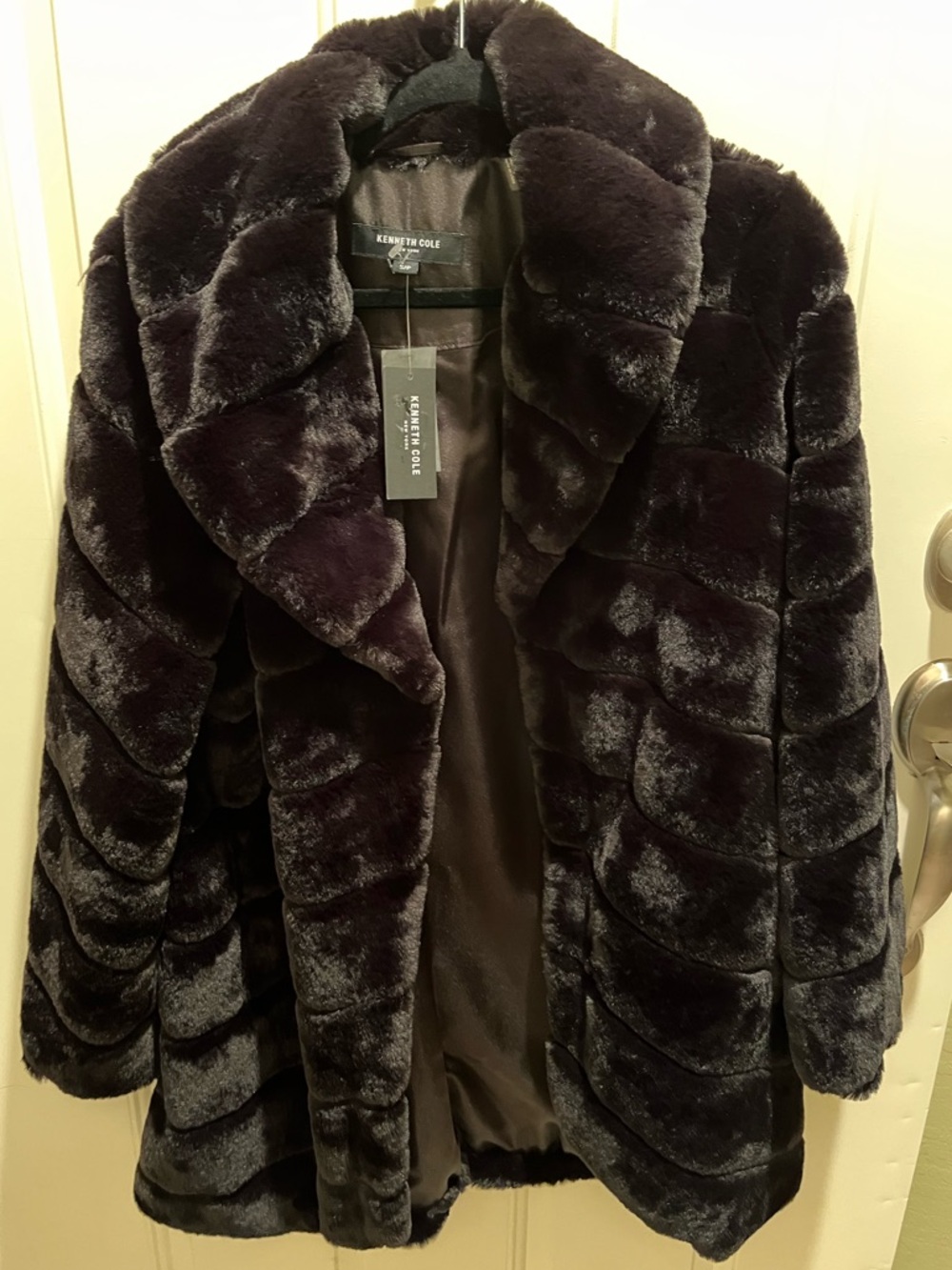 Kenneth Cole Plush Black Faux-Fur Teddy Jacket